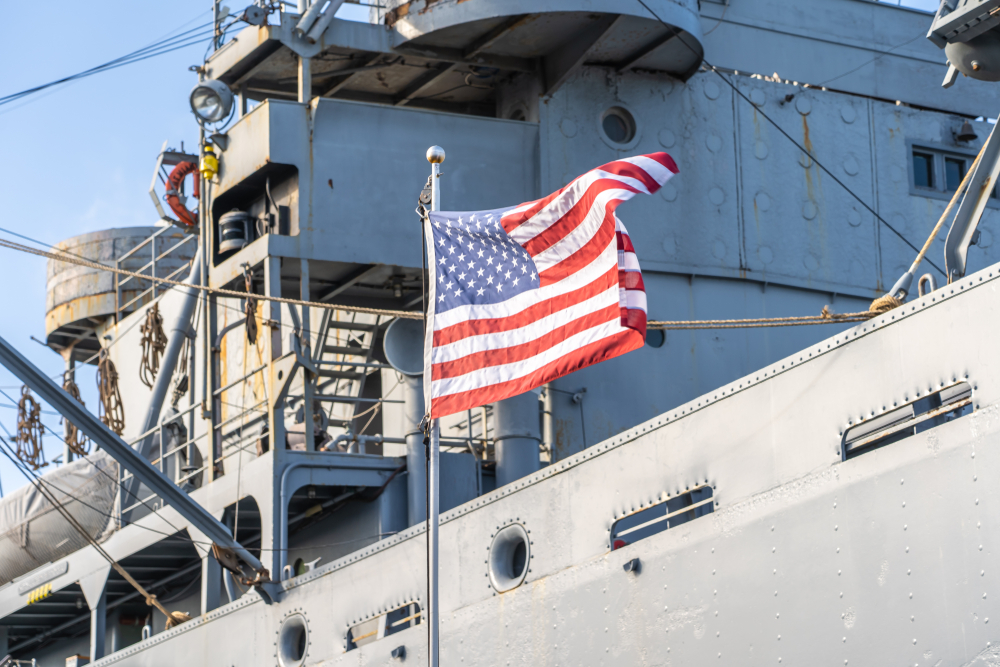 Usa,Flag,On,A,Military,Ship.